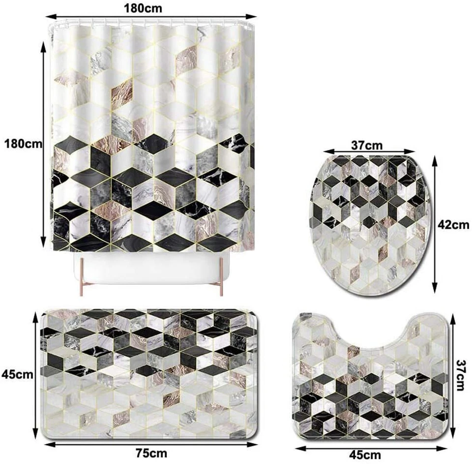 Badematte Badvorleger Badgarnitur Rutschfest Badteppich WC-Vorleger Duschvorhang - Bild 3 von 4