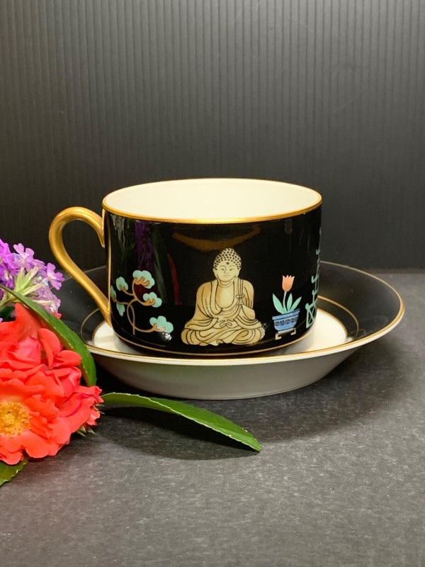 Vintage Fitz & Floyd "Chinoiserie" Flat Cup and Saucer Set  1978-1991, Japan