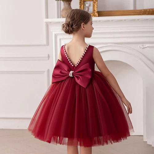Girls Flower Bridesmaid Bow Princess Dress Party Fancy Wedding Birthday Dresses - Picture 8 of 24