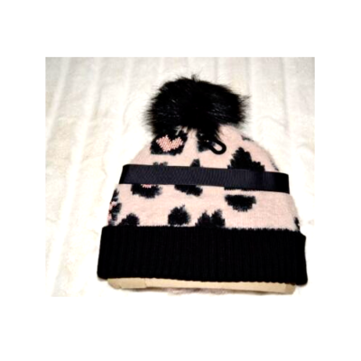 $45 BP. Faux Fur Leopard Print Hat & Gloves Set, Black/Pink Multi