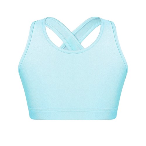 Kids Girls Sleeveless Keyhole Back Crop Top Dance Gym Yoga Workout Sport Bra - Picture 57 of 67