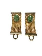 Vintage Cufflinks Men’s Wrap Around Gold Tone Mesh Nephrite Stone 