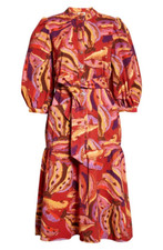 Farm Rio M Medium Banana Juice Chemise Womens Dress Cotton Belted Puff Sleeve