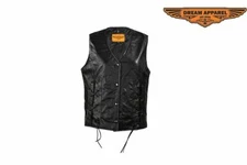 Women's Motorcycle Leather Vest, Black - Snap Closure Nylon Lining S,M,L,XL,4XL