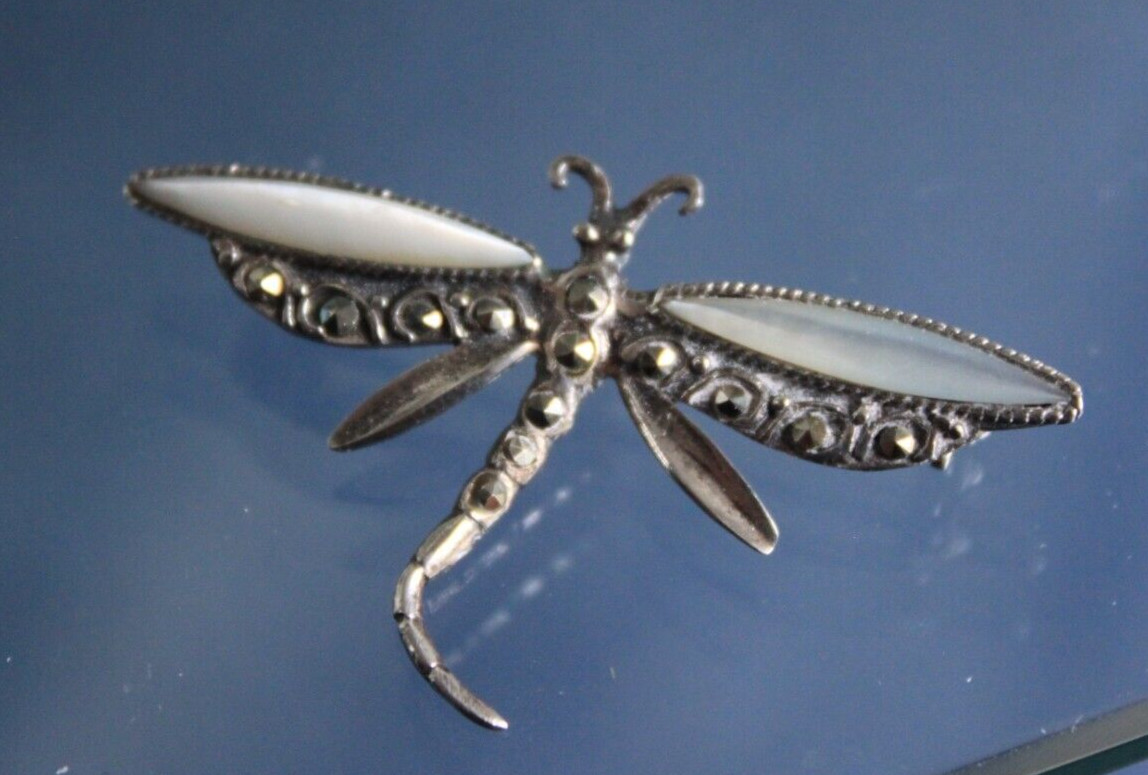 VINTAGE DRAGONFLY 925 SOLID SILVER, MARCASITE & M… - image 1