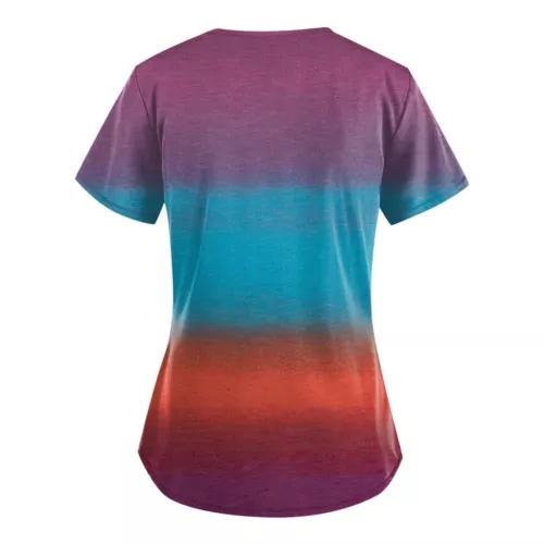 Women Printed Scrub Working Uniform V-Neck Short Sleeve Workwear Tee With Pocket - Picture 12 of 39