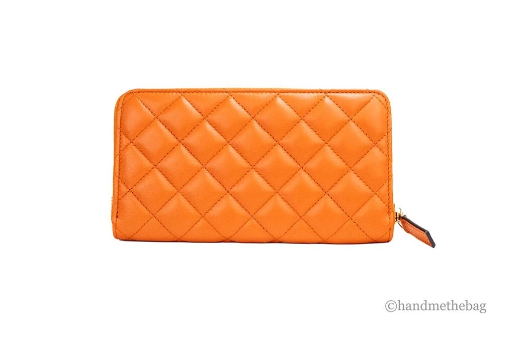 Versace Large Dark Orange Quilted Smooth Leather Continental Clutch Zip  Wallet | eBay