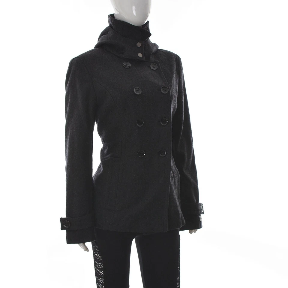 Calvin Klein Women Double Breasted Wool Trench Coat High Neck Hood Jacket Size12 - Image 2 of 4