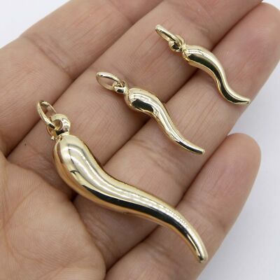 Cornicello Italienischer Horne Anhänger Glücksbringer 14K Gelbgold #1-3