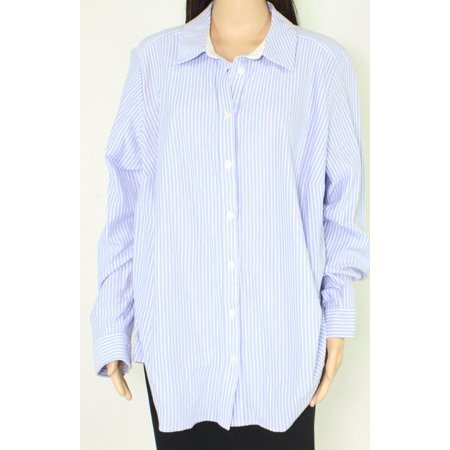 Charter Club Plus Size Striped Cotton Shirt Classic Blue Combo 3X