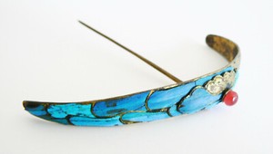 Extra LARGE Qing Dynasty Kingfisher feather Hair Pin Chinese Art Tian-tsui 點翠 碧玺