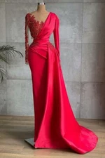 Mermaid Beading Evening Prom Dresses Celebrity Party Gowns with Detachable Train