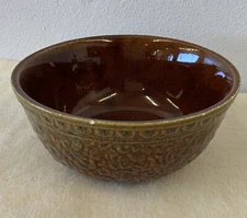 Vintage Haeger Stoneware Mixing Bowl 1969 Green Brown Glaze Textured Design USA