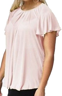 Sommer transparentes rosa Top kurz ausgestellt Flügelärmel Raffung Details Damen