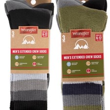 Men s Wrangler Extended Crew Socks, 3 pairs, Size 6-12, Choose Black or Olive