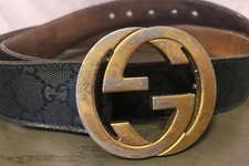 AUTHENTIC Black Gucci Leather Interlocking GG Gold Buckle Monogram Belt Size 40