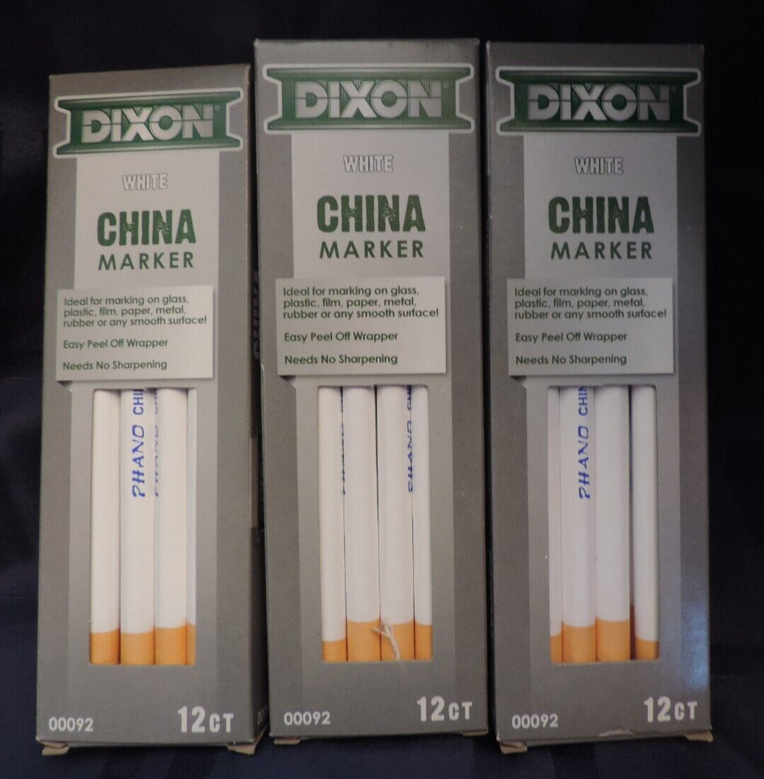 Dixon Phano China Markers White 00092 3 Packs 36 Markers 3 doz NEW Peel