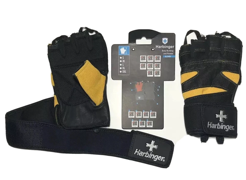 Guantes de levantamiento de pesas Harbinger Leather 140 Pro muñequera negros famosos estilo antiguo Foto 4 de 4