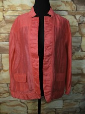 Chico's Coral Jacket size 3 sz Large Ruffle Trim Lightweight Linen Blend Sheen