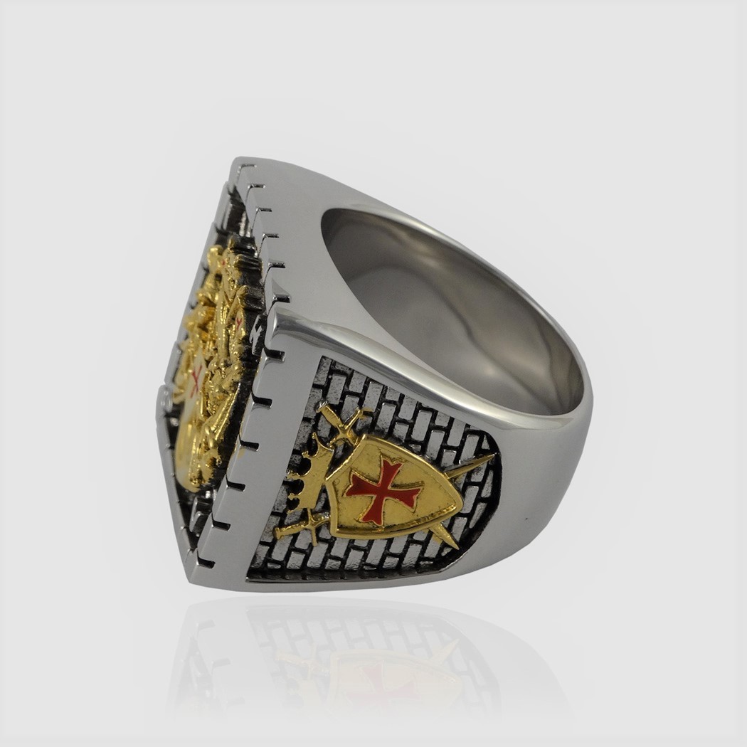 18K Gold Plated Cross Crown UNIQABLE Knights Templar Masonic Ring - Sterling Silver 925 With 18K Gold Plated Cross & Crown Knights Templar Ring