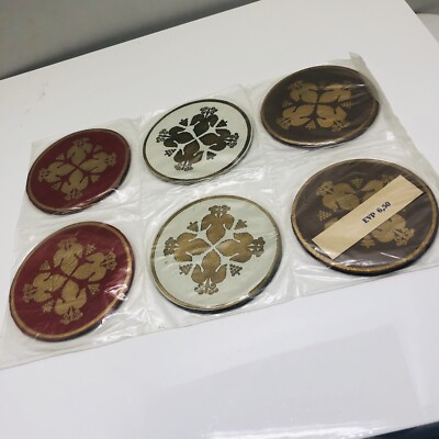 Vintage Textile Faux Leather Coasters Round Patch Fleur De Lis Gothic Ornamental