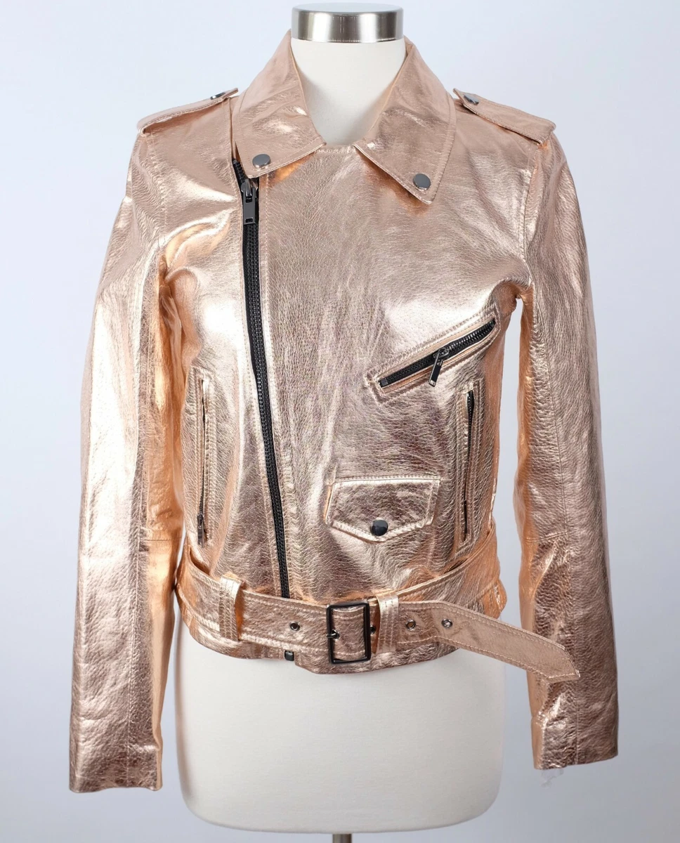 Gold leather jacket zara sales