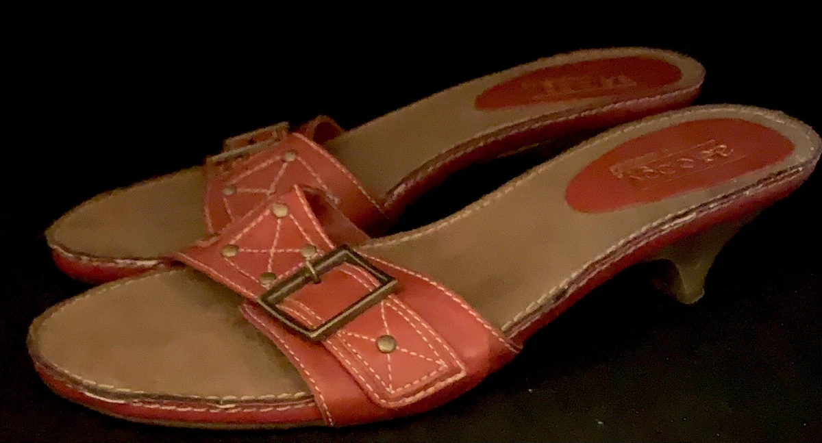 Aerology by Aerosoles 6.5 Red Slide Leather Women Sandals HeatHeart Studded EUC