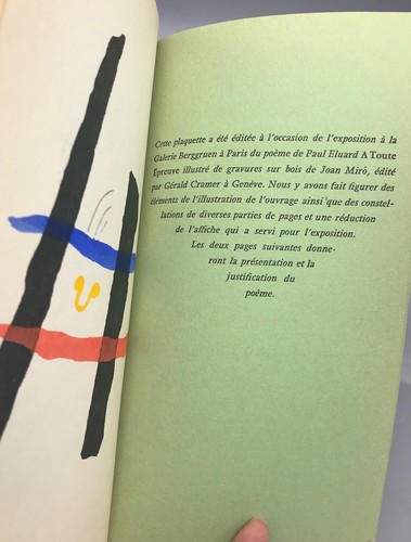JOAN MIRÓ: BOIS GRAVÉS POUR UN POÈME DE PAUL ELUARD, Berggruen & Cie -1958 -Art - Foto 7 di 12