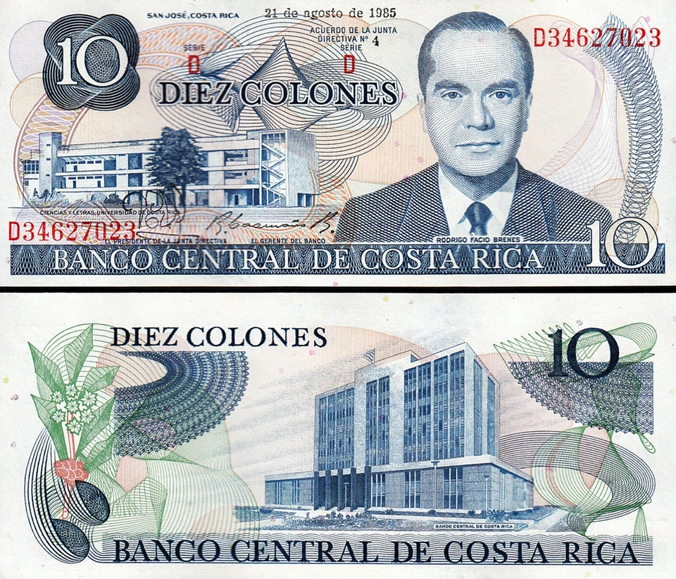 Costa Rica 10 Colones 21-8-1985, UNC, LOTE DE 5 Piezas, P-237b Foto 2 de 4