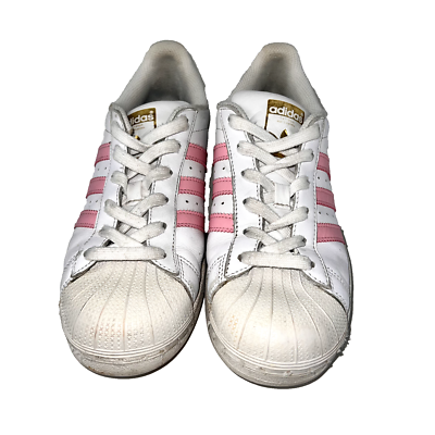 Adidas Womens Superstar La marque aux 3 bandes White Pink Bands Size 6 Heal  Wear | eBay