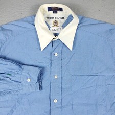 Tommy Hilfiger Shirt Mens 16 Blue Check Dress Button Up Long Sleeve