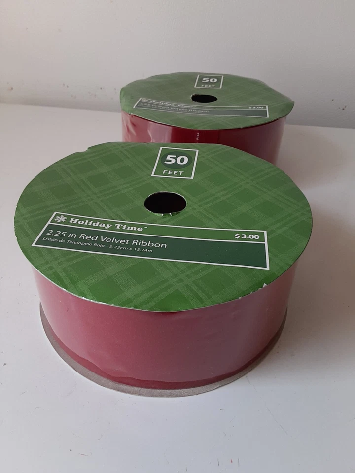 Holiday Time Red Velvet Ribbon 2-50 ft rolls of 2.25" Christmas Decor Vintage - Image 2 of 4