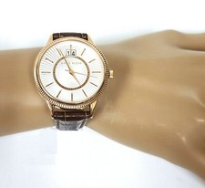 NEW ANNE KLEIN ROSE GOLD TONE,BROWN EMBOSSED CROC LEATHER BAND WATCH AK/2256