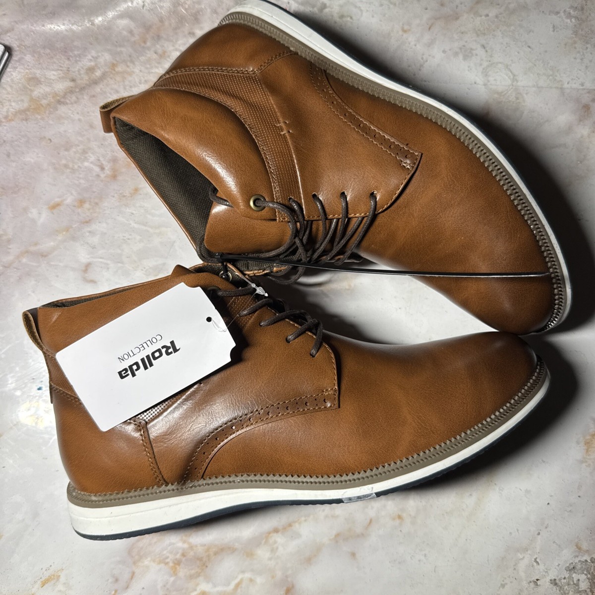 Rollda Men Chukka Ankle Boot Lace-Up No-Slip Oxford Dress Shoes