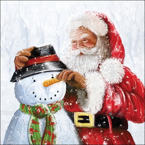 20 Servietten Santa And Snowman Weihnachtsmann Dekoriert Schneemann Deko 33X33Cm-image