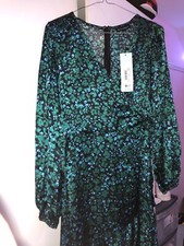 Wrap Front Midi Dress Blue Green Size 8 Green