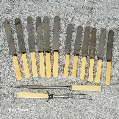 DEFECTIVE Antique Alfred Field  Co Sheffield England Knives Set 14 Piece G3D