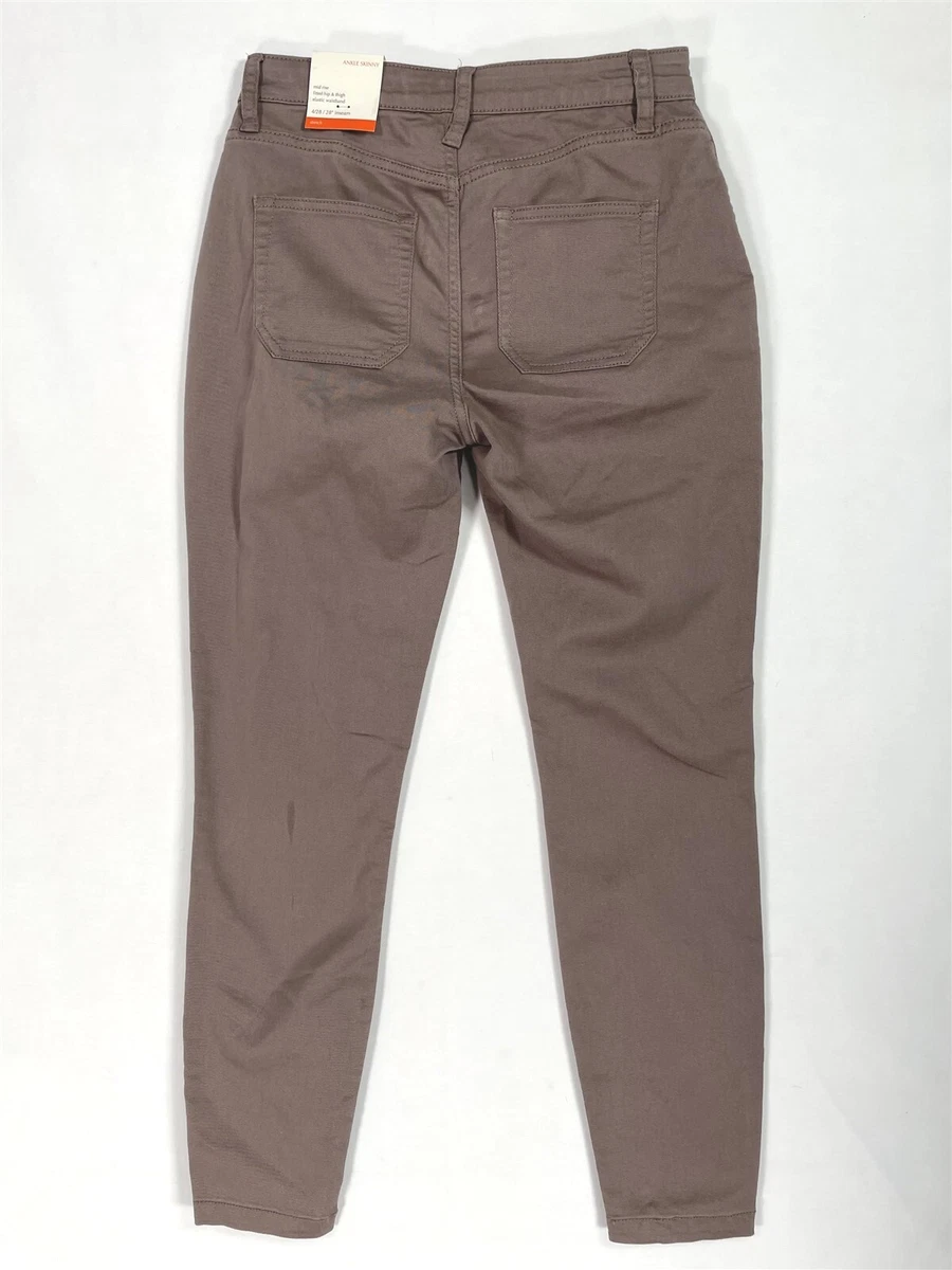 Knox Rose Pants Womens Size 4 Ankle Skinny Elastic-Waist Mid-Rise Stretch  Brown