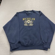 VINTAGE Michigan Wolverines Sweatshirt Mens Large Blue Embroidered Crewneck 90s