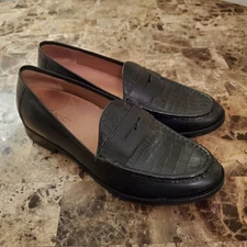 Vionic  sz 9 Waverly Croc Penny Loafer Black Leather wmn Academia Work Classic
