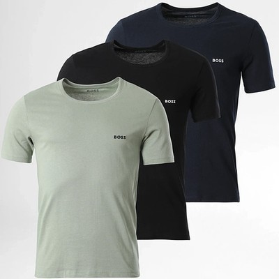 HUGO BOSS Shirt Mens Medium Green Black Blue 3-Pack Crewneck T-Shirt Logo Tee