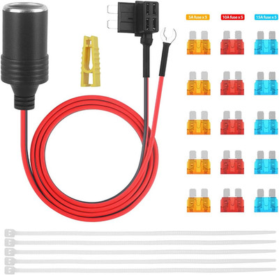 1M 3.3Ft Car Cigarette Lighter with Fuses Kit Add-A-Circuit TAP Adapter Lead 1.0