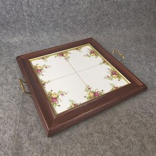 Vintage altes Country Roses Holztablett mit Fliesengriff Royal Albert