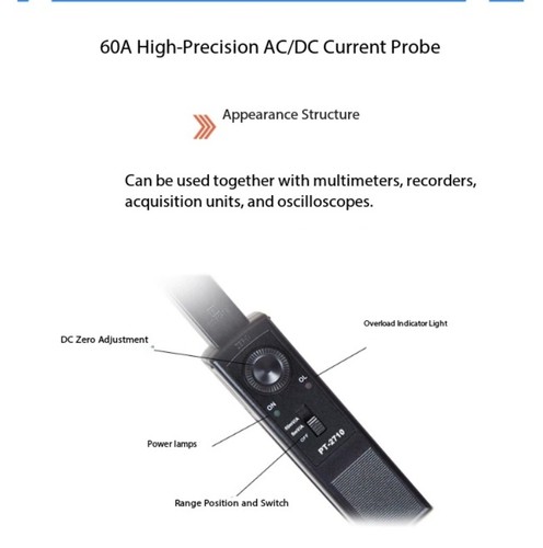 PinZhi AC/DC Current Probe PT-2710 (60 App, 200 kHz) Oscilloscope Current Clamp - Afbeelding 23 van 24