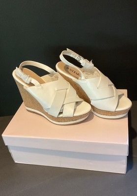 NIB White Cork Sling back Wedges Sz 6 Just Fab Girls Trip Coastal Adjustable