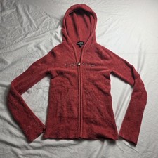 y2k bebe women's hoodie jacket full zip hooded fuzzy pink medium