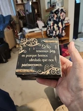 Vintage  Primitive Folk Art Resun Black Painted Dresser Box 