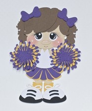 CheerleaderStanding Brown Hair Purple/Gold. Scrapbook, Card Making Paper Piecing