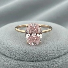 2.00Ct Oval Cut Lab Created Pink Diamond Solitaire Ring 14K Yellow Gold Plated
