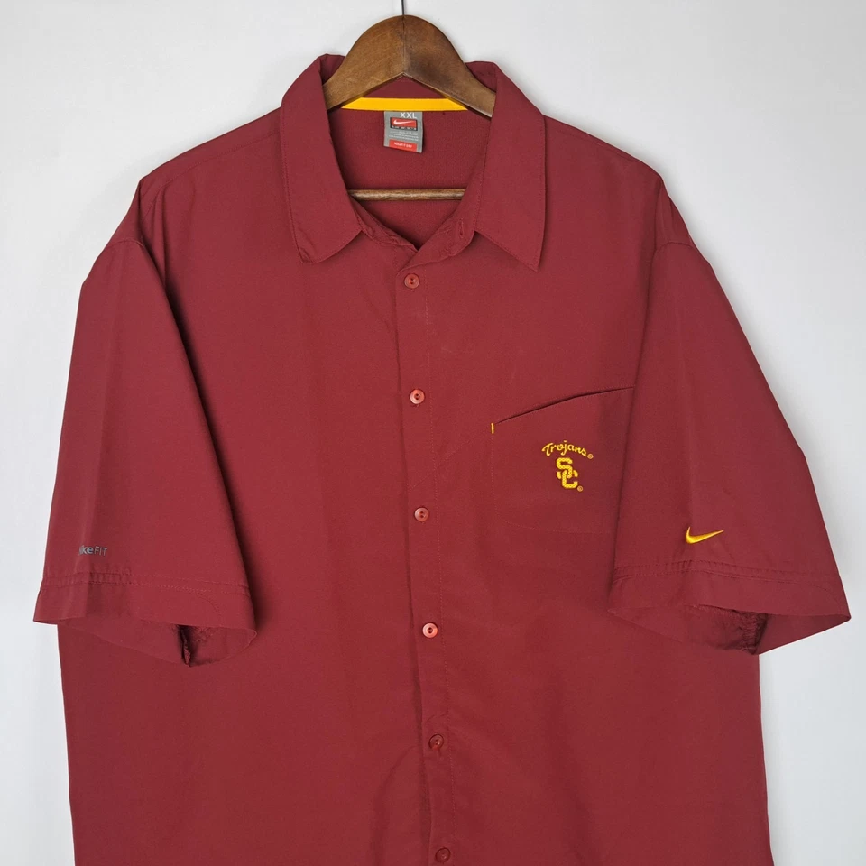 Nike Team USC Trojans Shirt Mens 2XL XXL Red Button Up S/S NCAA Football NikeFit - Image 2 of 4